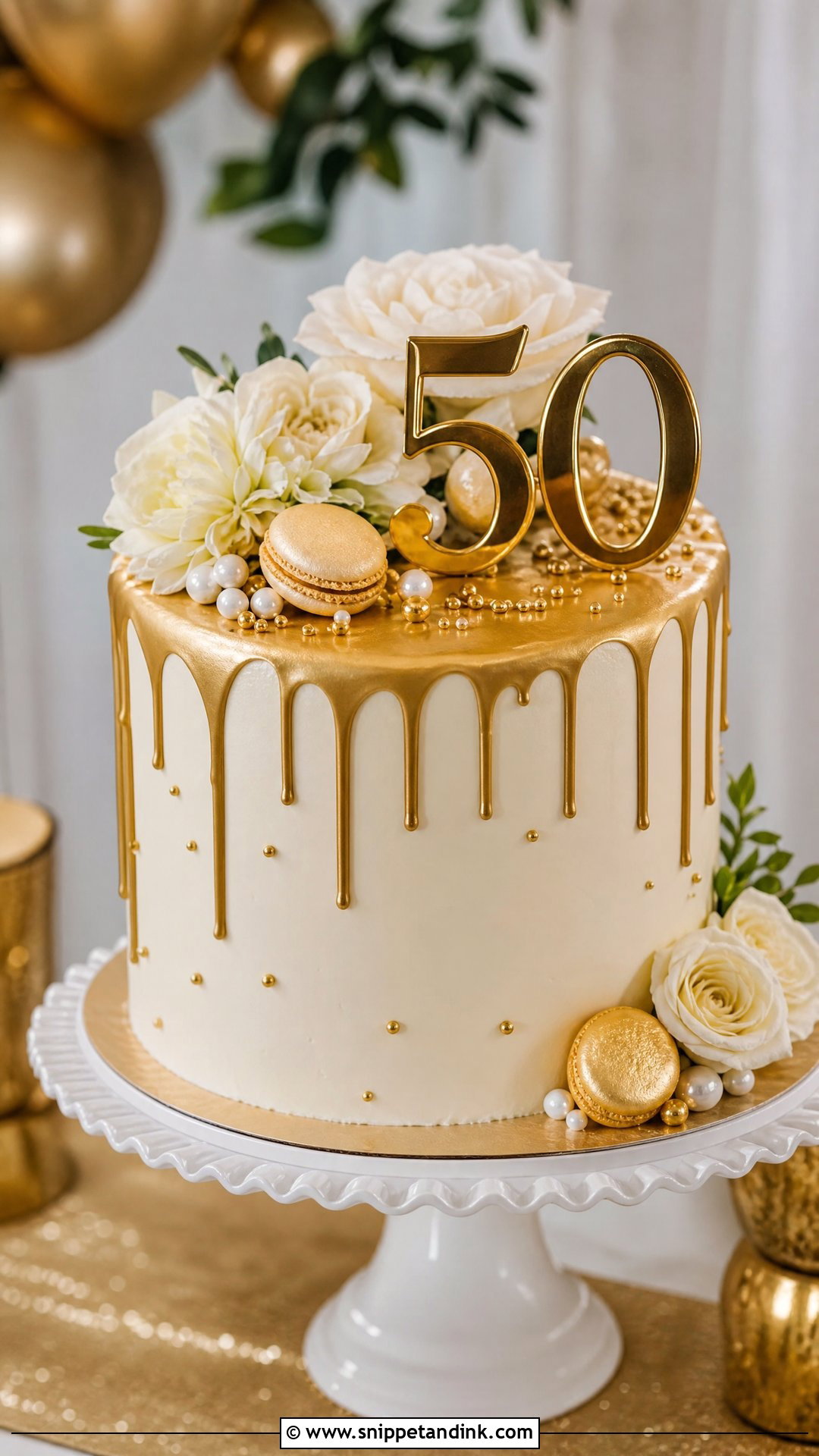 Gold Drip 50th Anniversary Cake - Snippet and Ink - 25 50th Wedding Anniversary Cakes