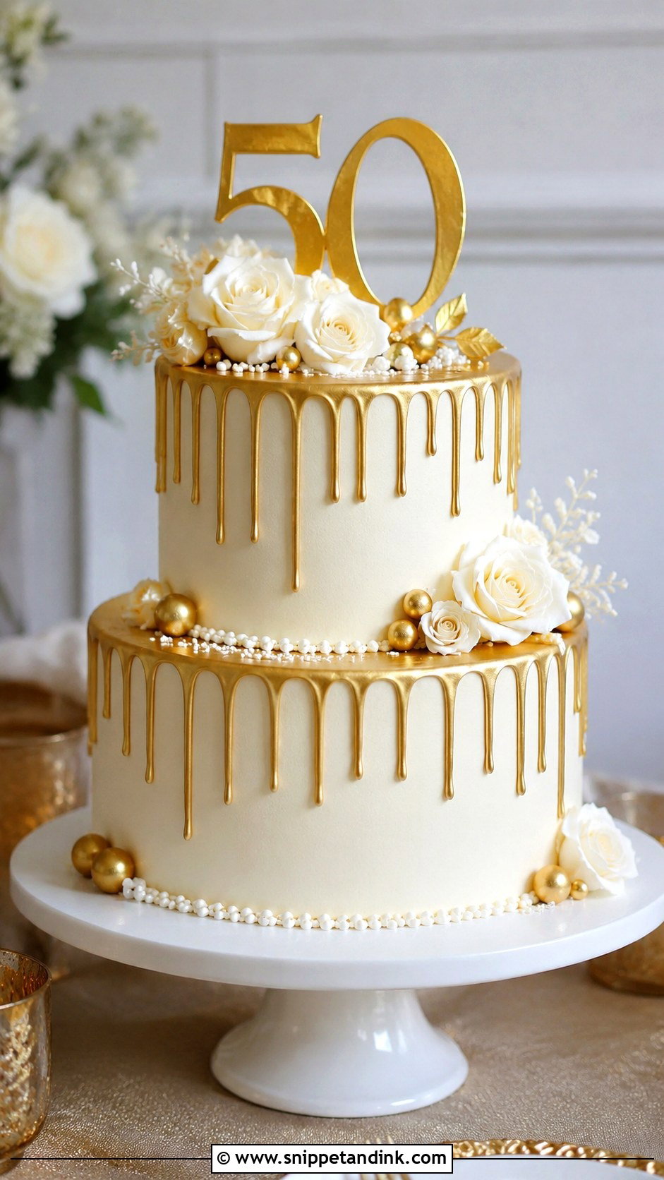 Gold Drip 50th Wedding Anniversary Cake - Snippet and Ink - 20 50th Wedding Anniversary Cake Ideas