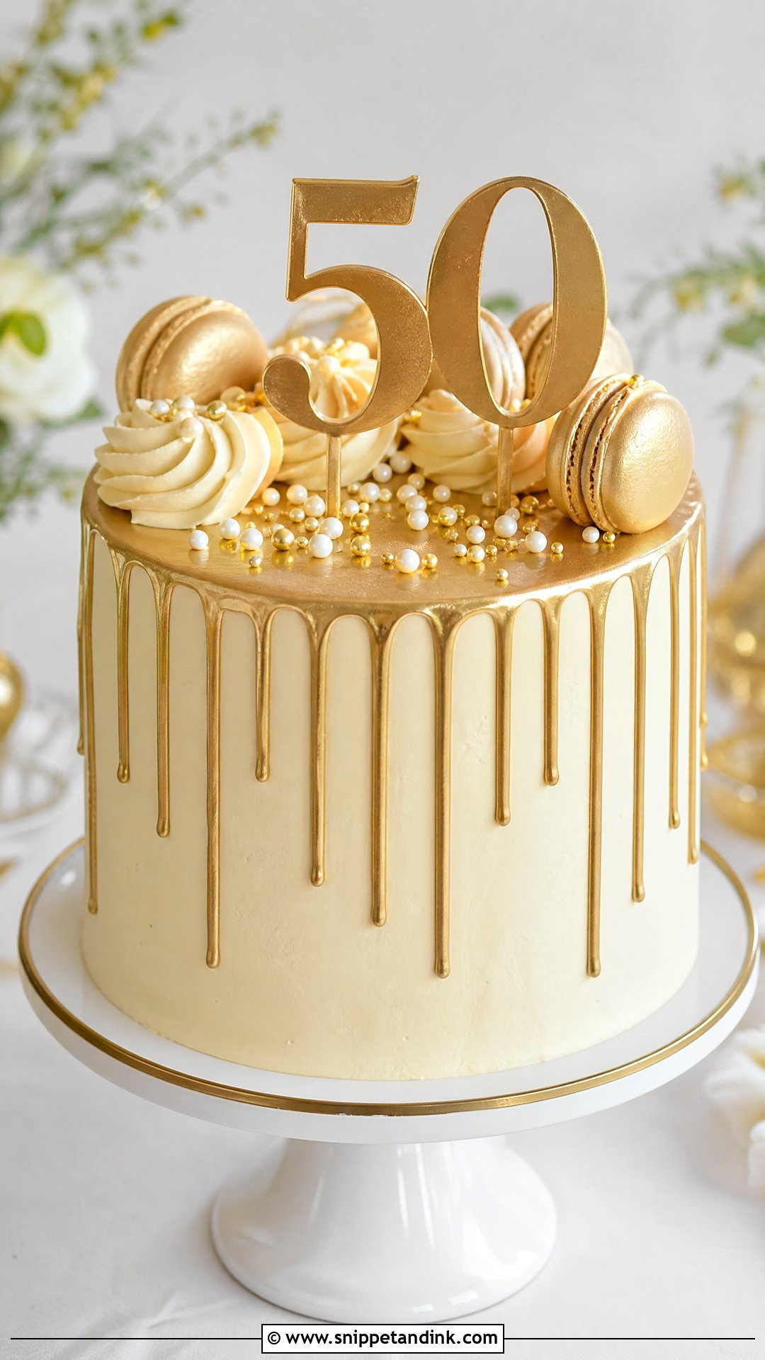 Gold Drip Anniversary Cake - Snippet and Ink - 25 Golden Wedding Anniversary Cake Ideas