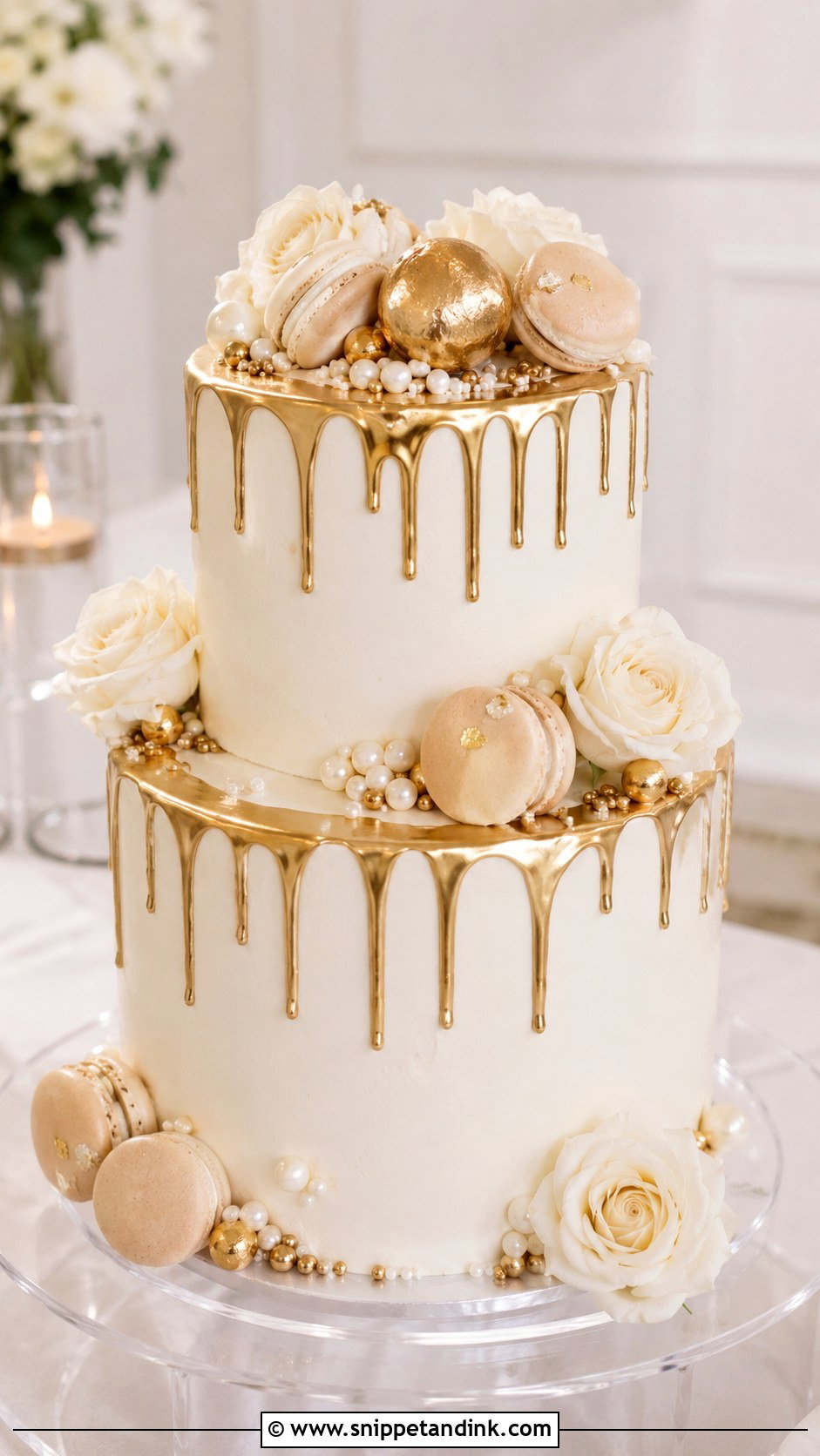 Gold Drip Wedding Cake - Snippet and Ink - 20 Gold Themed Cake Ideas for Wedding