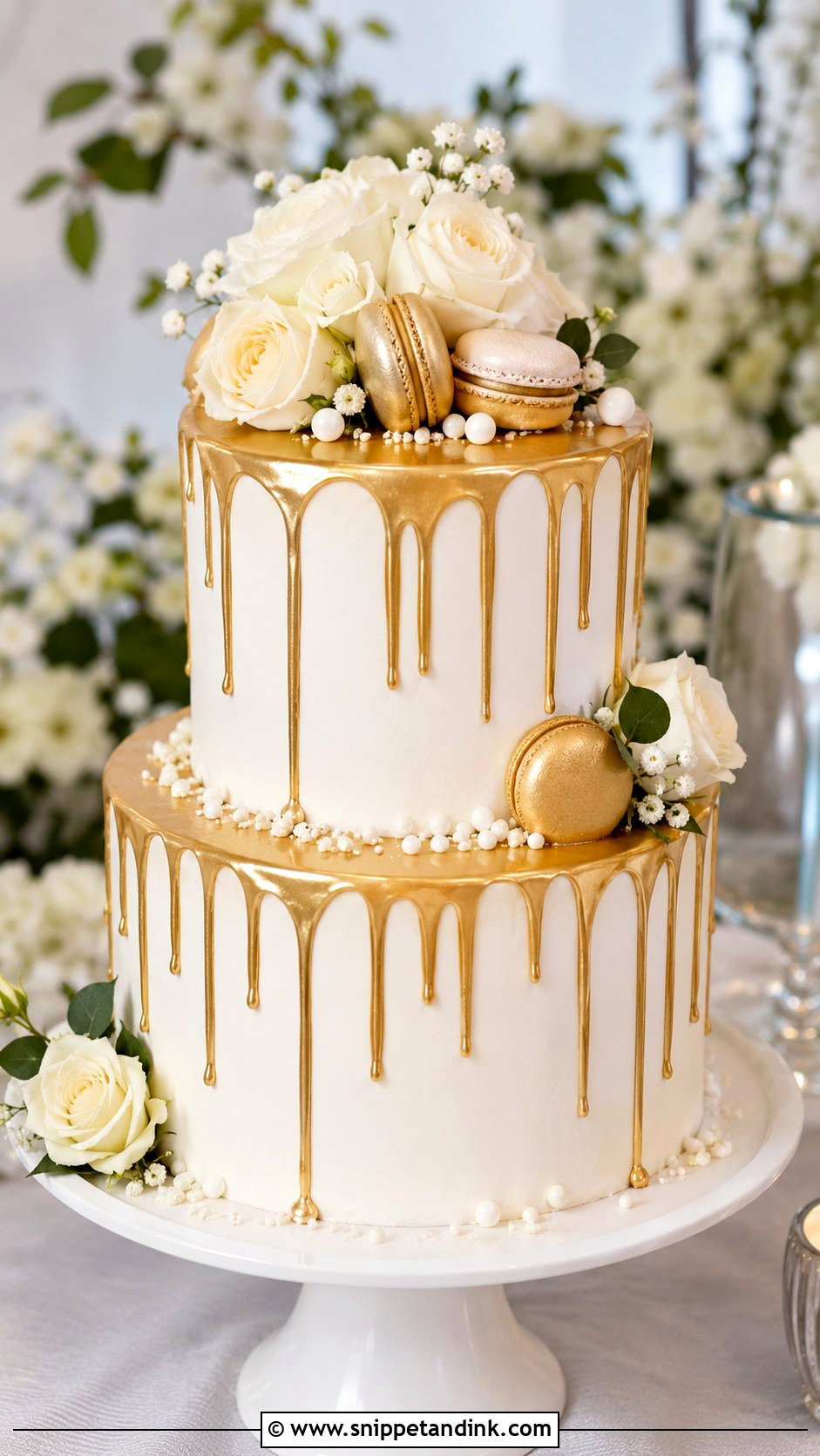 Gold Drip Wedding Cake - Snippet and Ink - 20 Golden Cake Ideas for Wedding