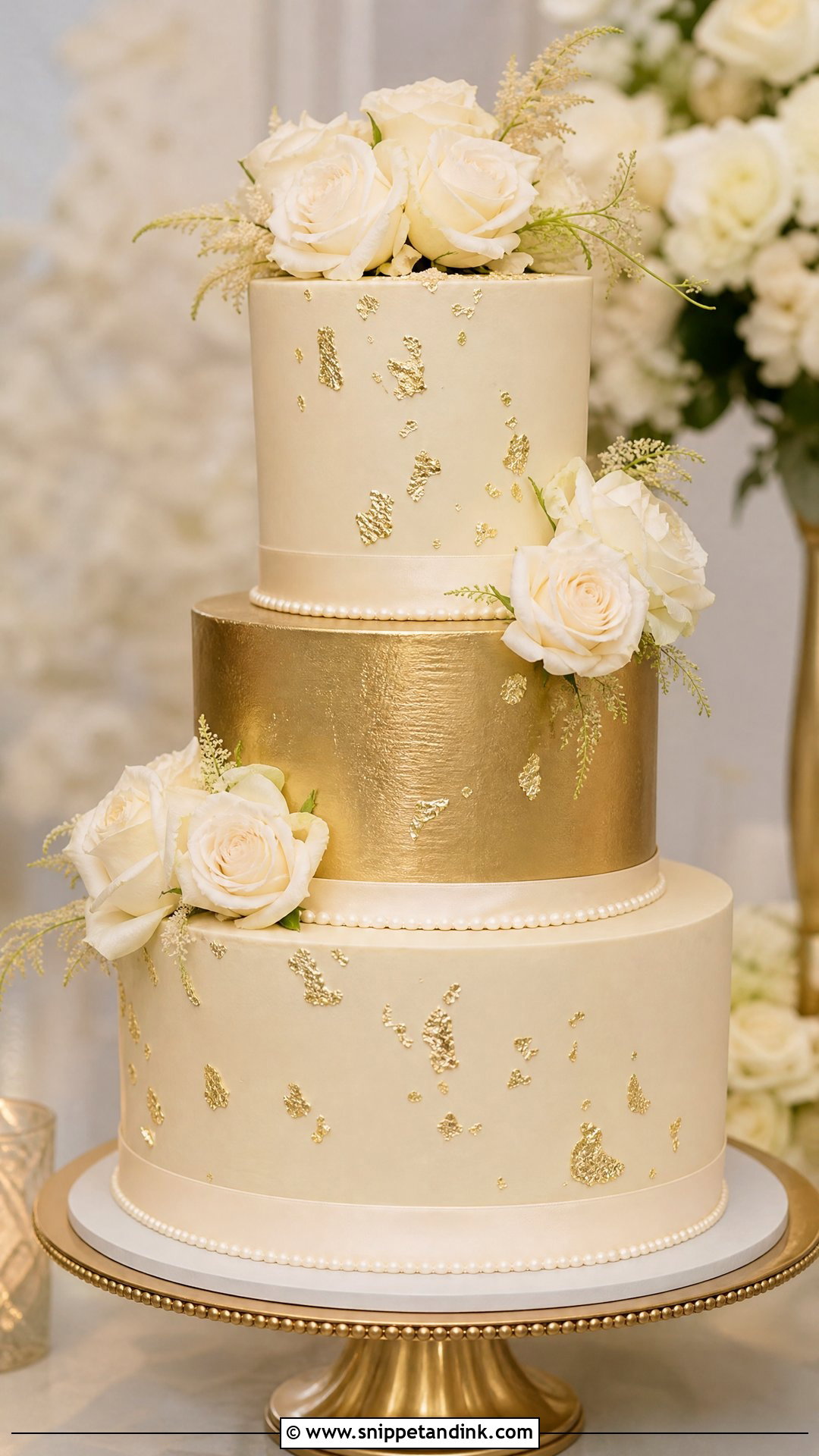 Gold Dummy Wedding Cake - Snippet and Ink - 25 Dummy Cake Ideas for Wedding