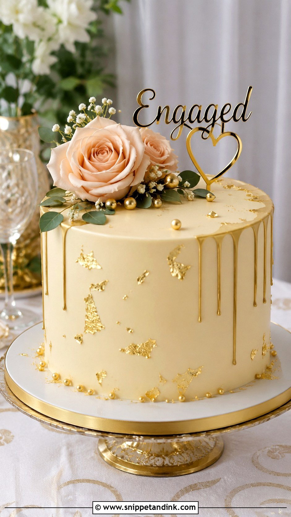 Gold Engagement Cake - Snippet and Ink - 20 Engagement Theme Cake Ideas