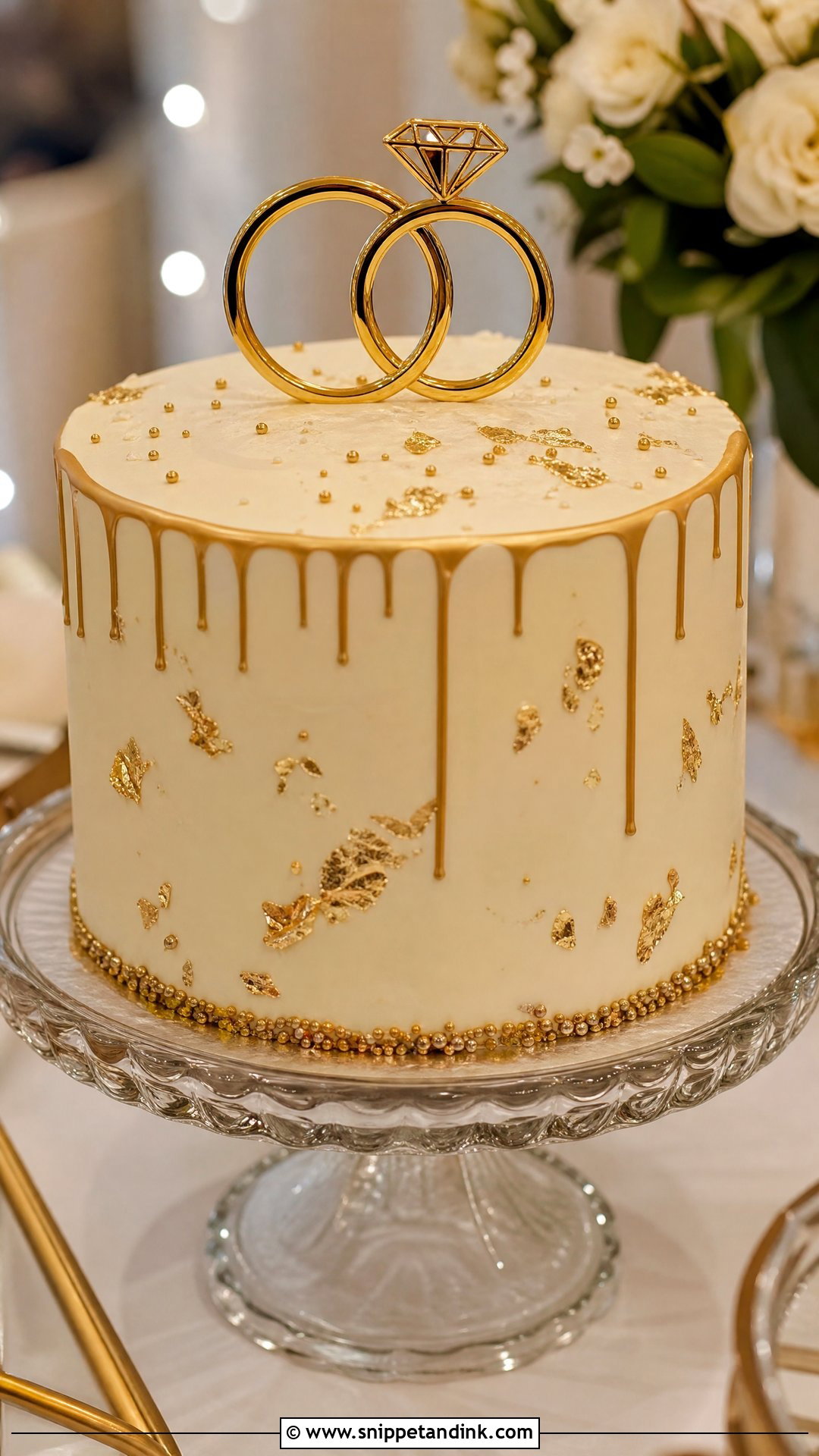 Gold Engagement Cake - Snippet and Ink - 20 Simple Engagement Cake Ideas
