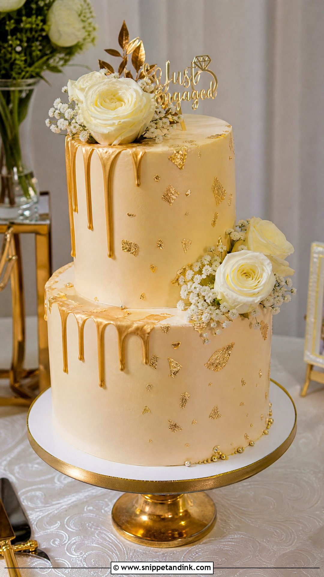 Gold Engagement Cake - Snippet and Ink - 25 Engaged Cake Ideas
