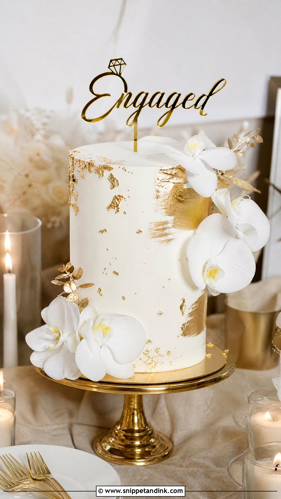 Gold Engagement Cake - Snippet and Ink - 25 Unique Engagement Cake Designs