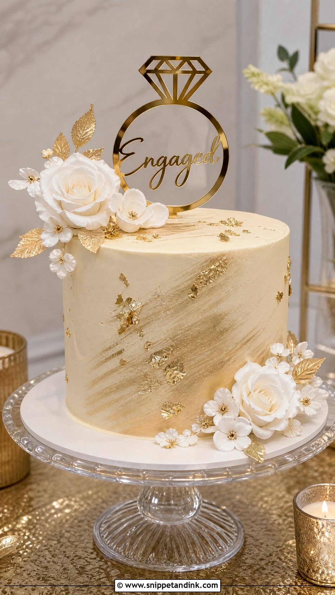 Gold Engagement Cake - Snippet and Ink - 30 Engagement Cake Designs