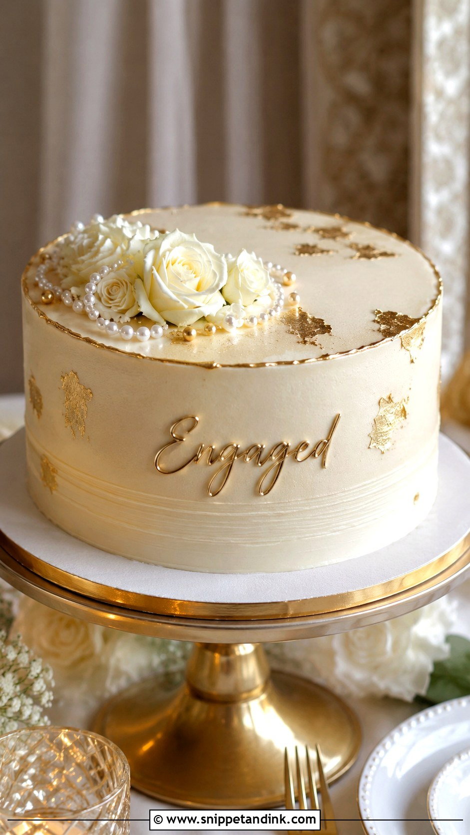 Gold Engagement Cake - Snippet and Ink - 20 Classy Engagement Cake Designs