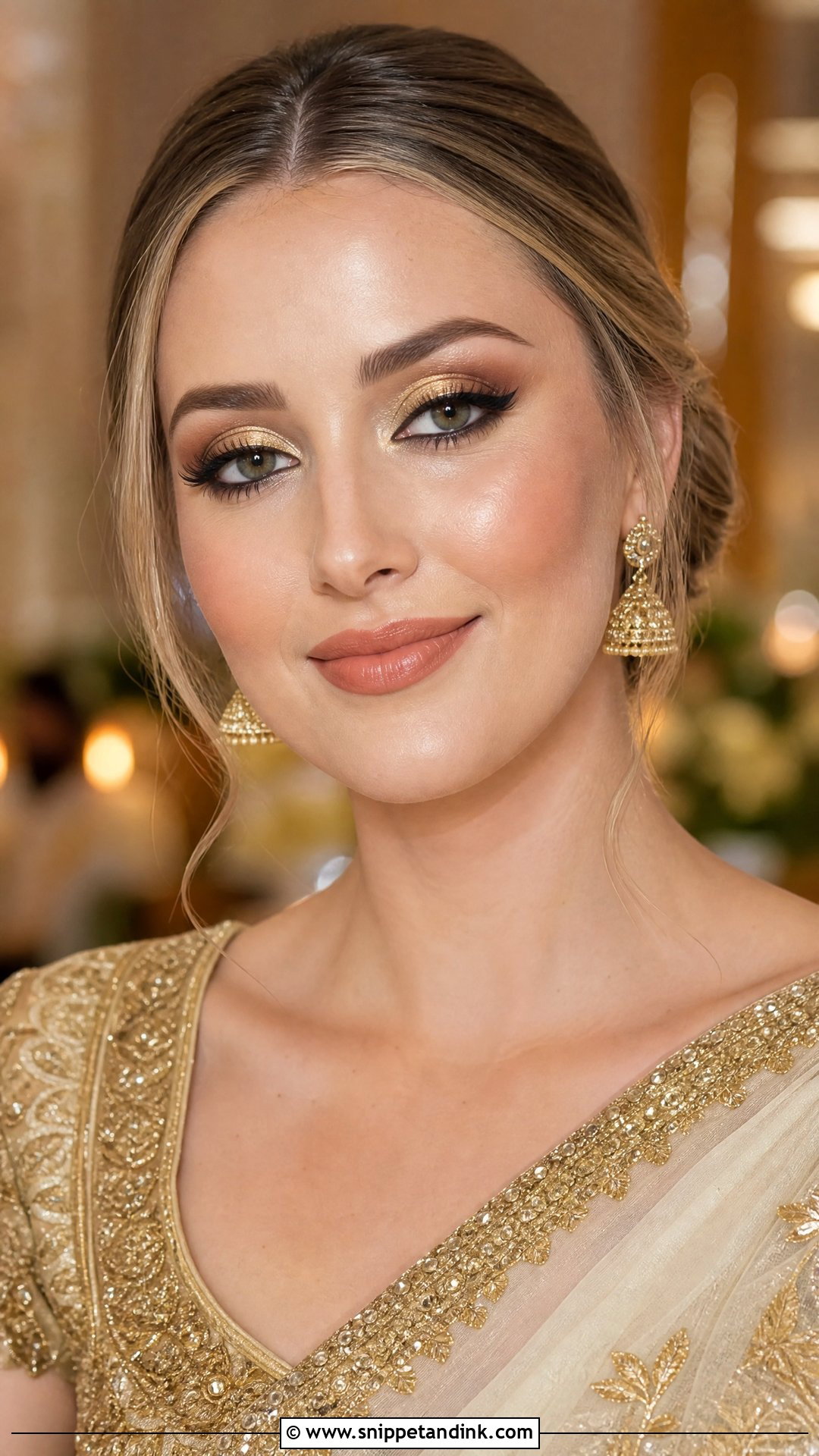 Gold Eye Desi Wedding Guest Makeup - Snippet and Ink - 20 Desi Wedding Guest Makeup Ideas
