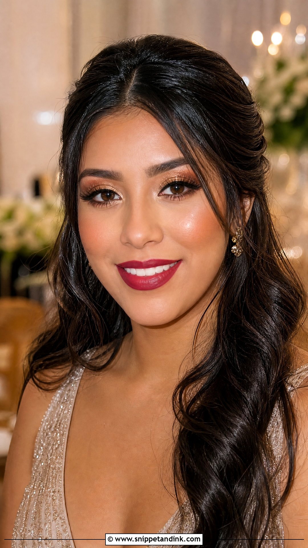 Gold Eye Wedding Makeup With Red Lipstick - Snippet and Ink - 20 Wedding Makeup Red Lipstick Ideas