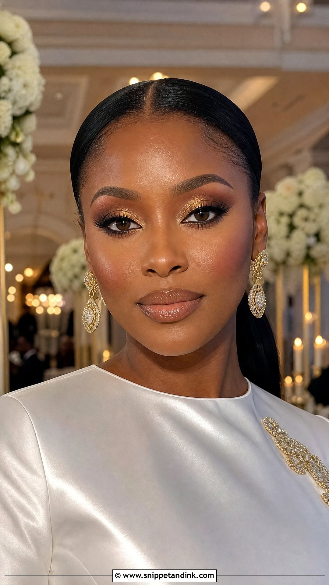 Gold Eyes Wedding Makeup For Black Women - Snippet and Ink - 20 Black Woman Wedding Makeup Ideas