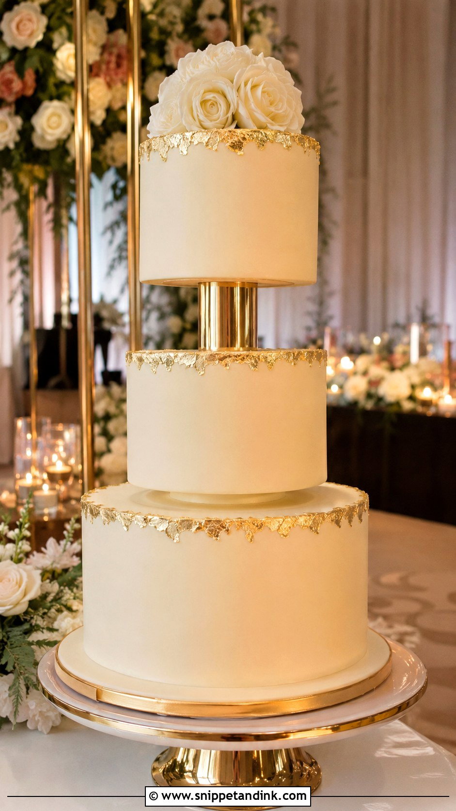 Gold Floating Tier Wedding Cake - Snippet and Ink - 20 Wedding Cake Ideas with Floating Tier