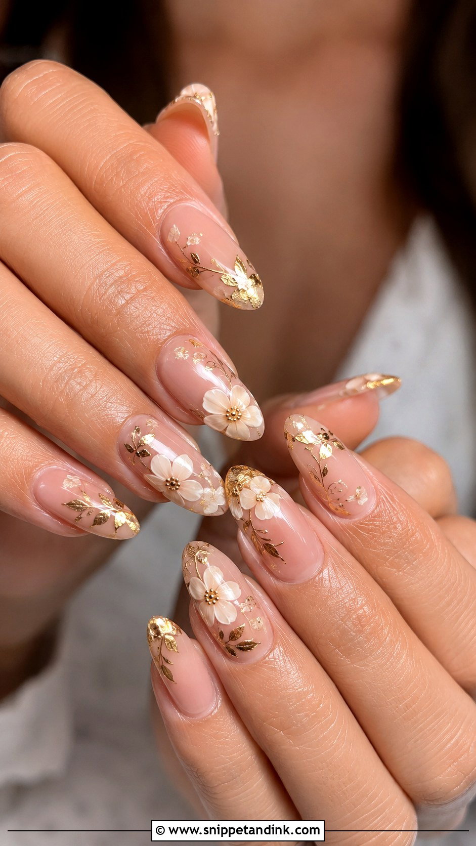 Gold Floral Bridal Nails - Snippet and Ink - 20 Floral Bridal Nails
