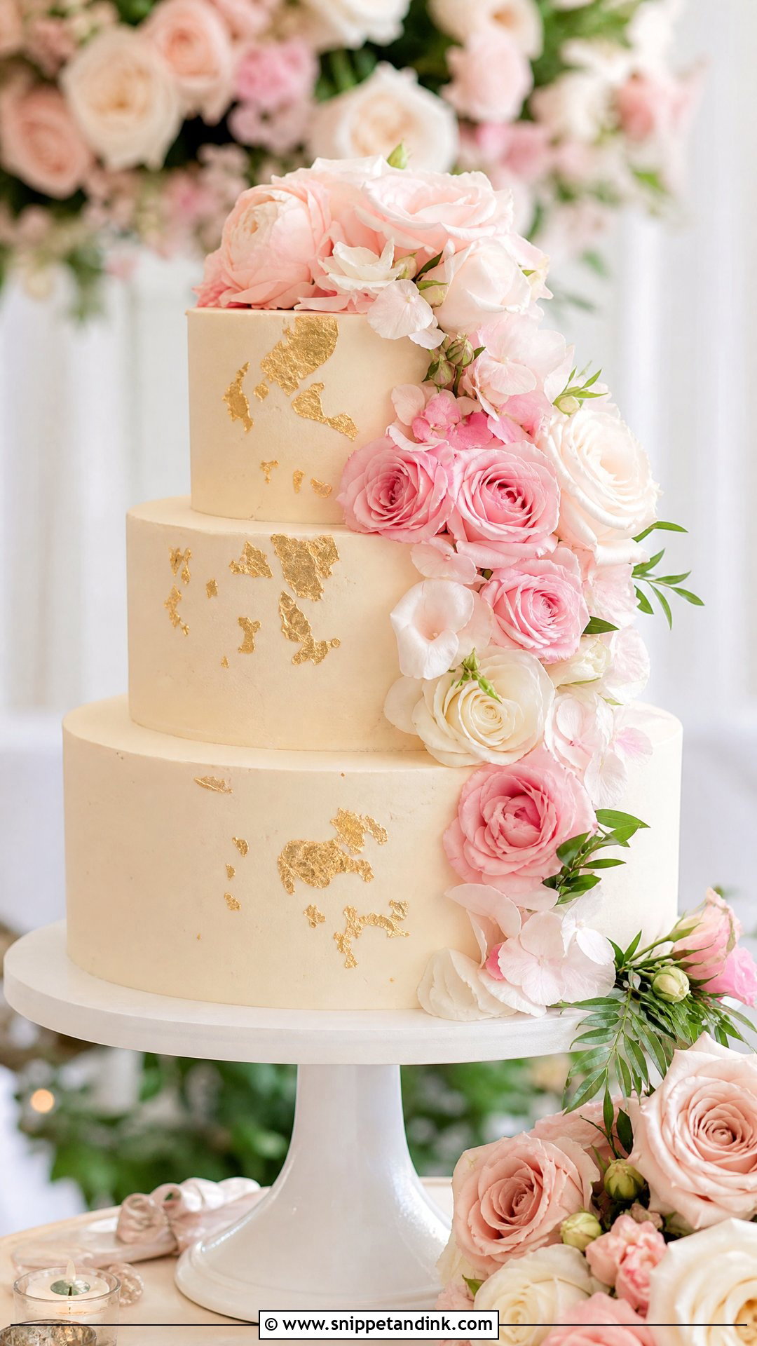 Gold Floral Wedding Cake - Snippet and Ink - 35 Gold Cake Ideas for Wedding