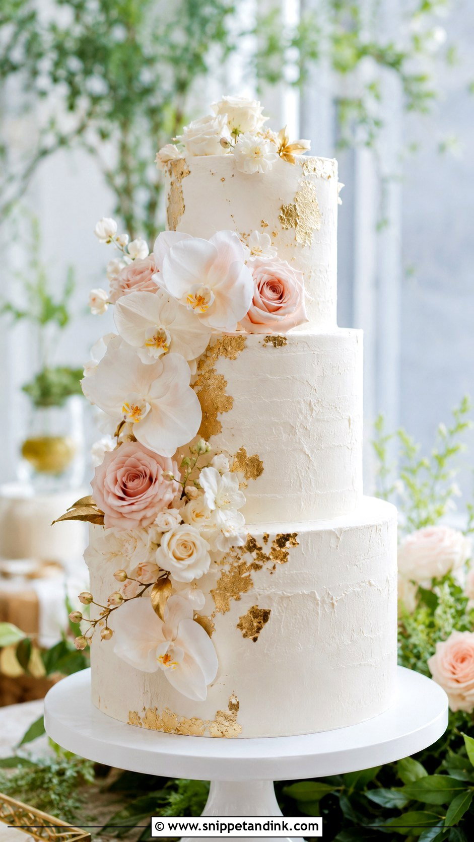 Gold Floral Wedding Cake - Snippet and Ink - 20 Cake Ideas with Gold for Wedding