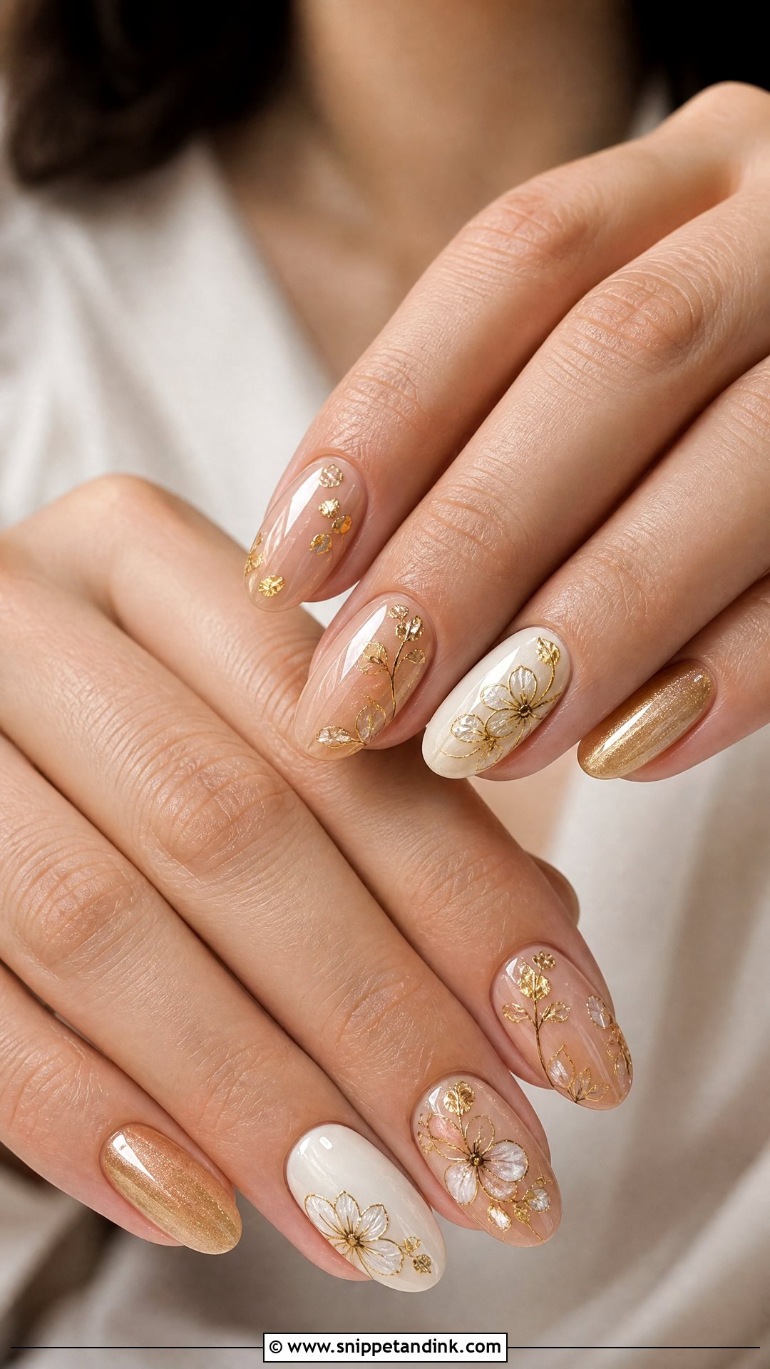 Gold Floral Wedding Nails - Snippet and Ink - 25 Floral Wedding Nails