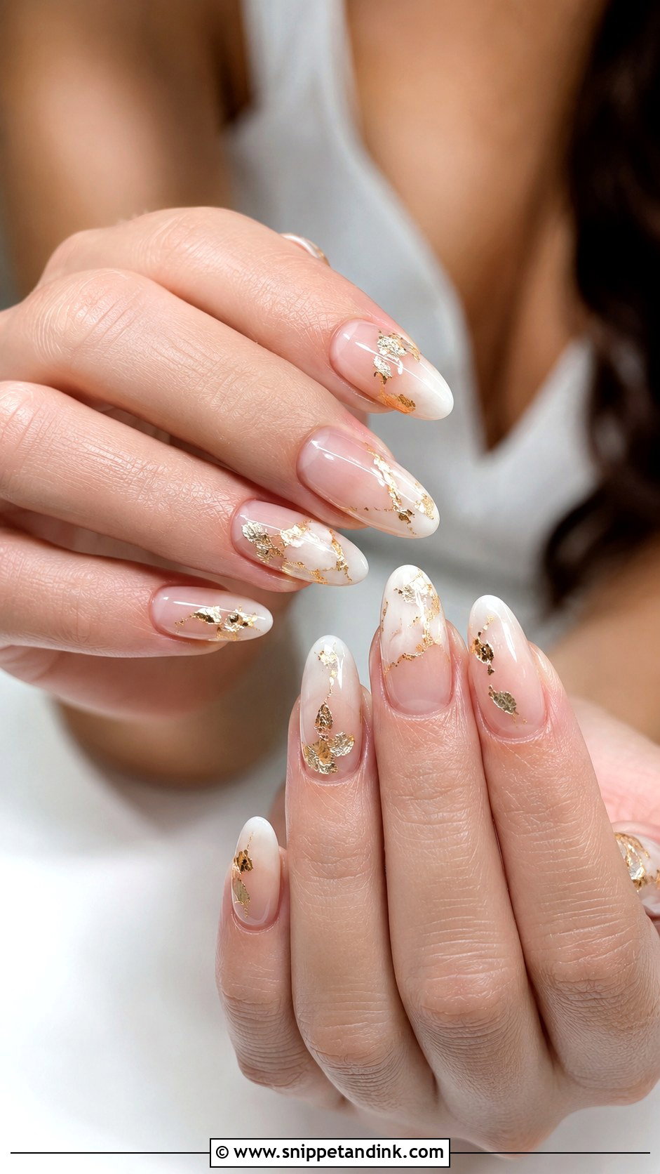 Gold Foil Almond Wedding Nails - Snippet and Ink - 20 Almond Shape Wedding Nails for Bride