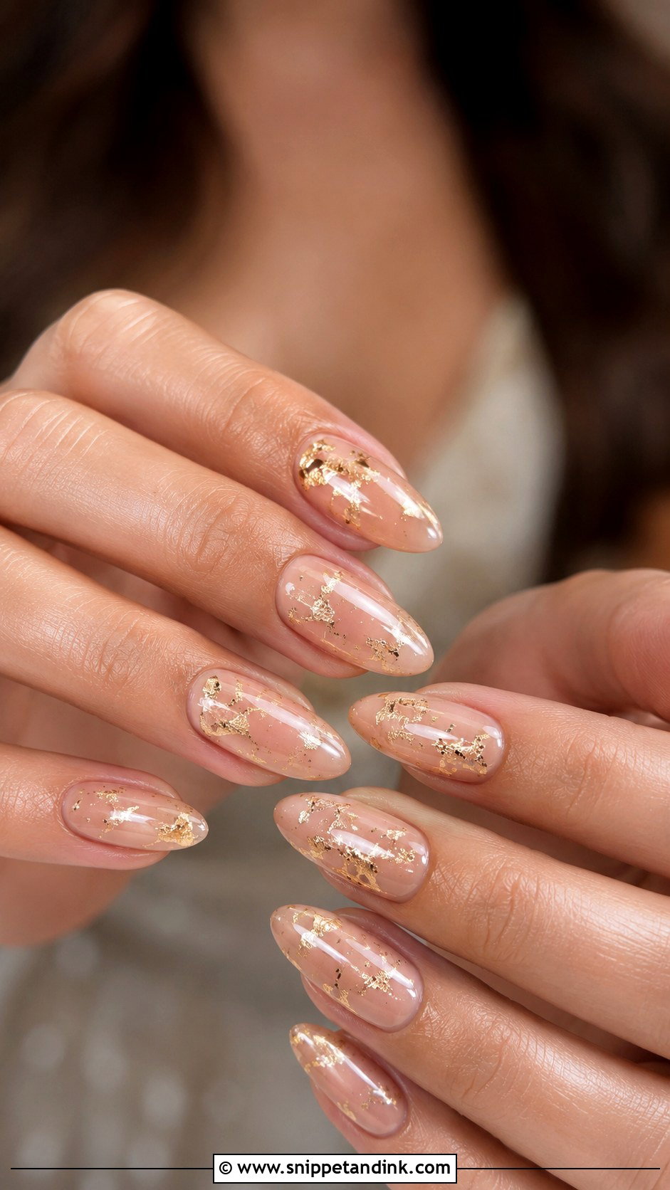 Gold Foil Bridal Nail Extensions - Snippet and Ink - 30 Bridal Nail Extension Designs