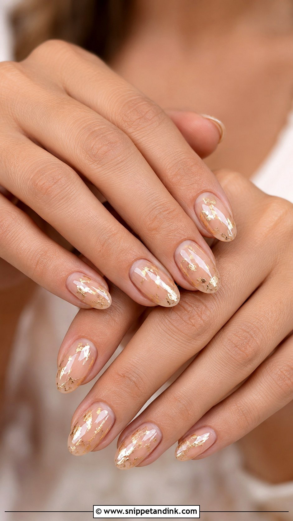 Gold Foil Bridesmaid Nails - Snippet and Ink - 20 Bridesmaid Wedding Nail Inspo Ideas