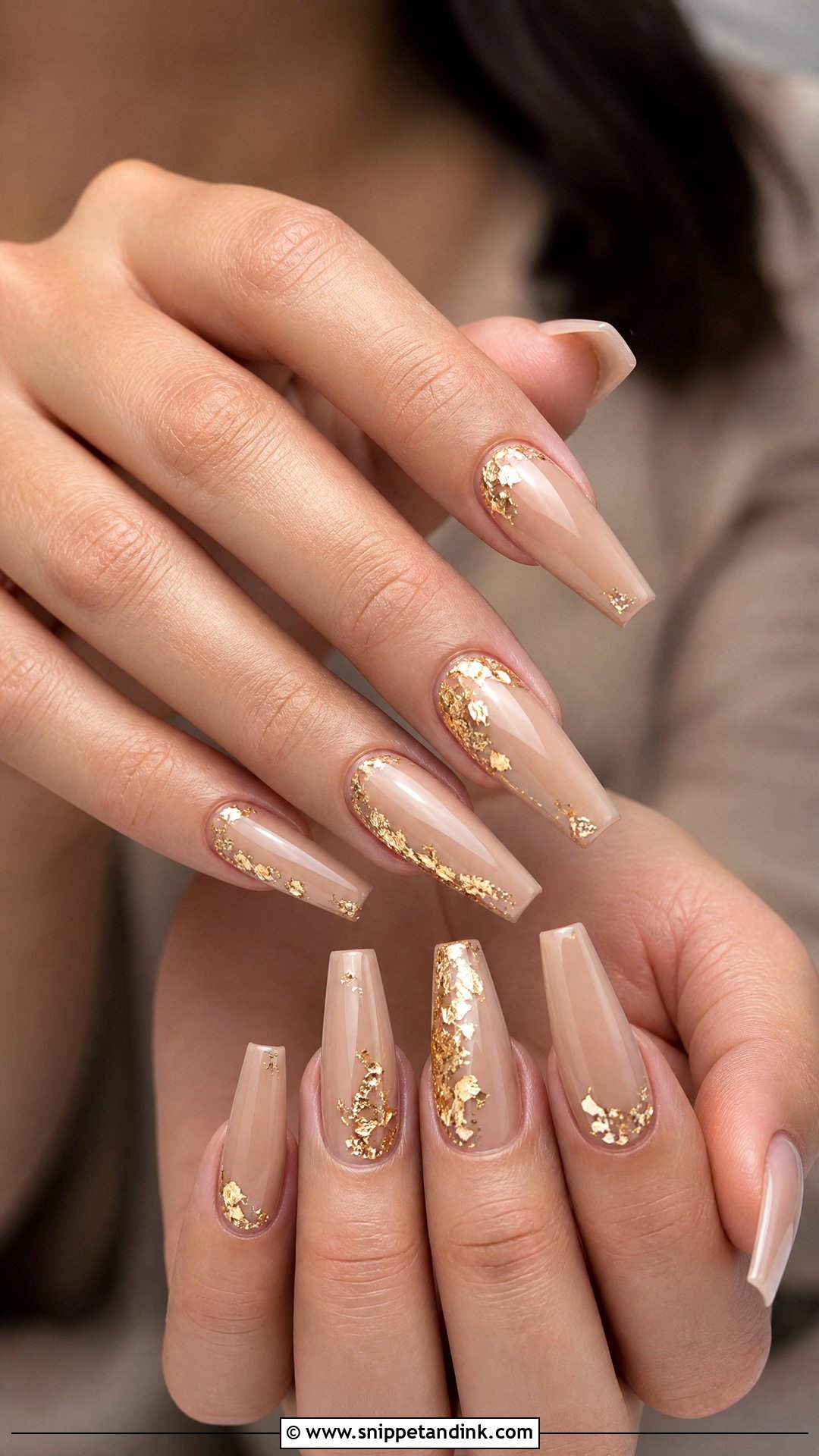 Gold Foil Coffin Engagement Nails - Snippet and Ink - 20 Coffin Engagement Nails