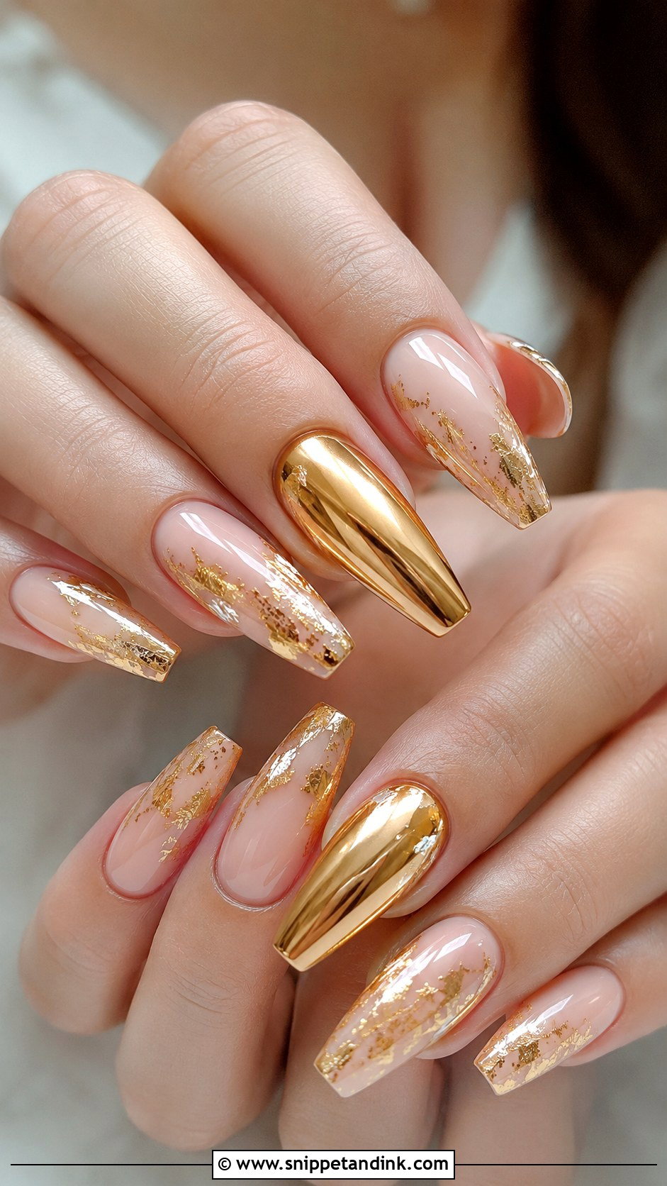 Gold Foil Coffin Wedding Nails - Snippet and Ink - 20 Coffin Wedding Nails for Bride