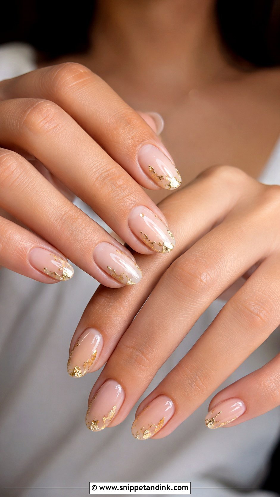 Gold Foil Gel Nails For Bride Wedding - Snippet and Ink - 20 Gel Nails for the Bride Wedding