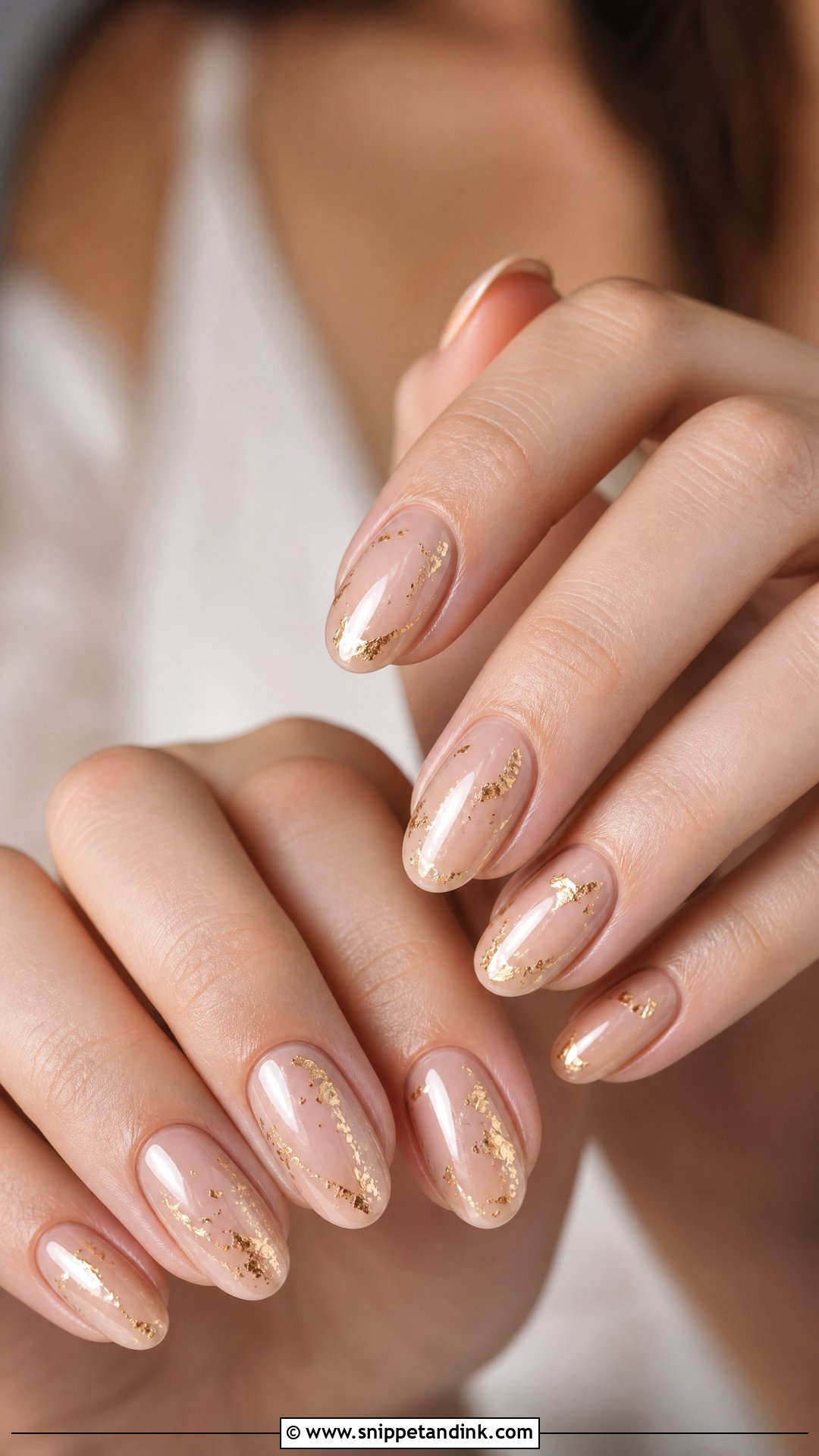 Gold Foil Nude Bridesmaid Nails - Snippet and Ink - 25 Fall Bridesmaid Wedding Nails