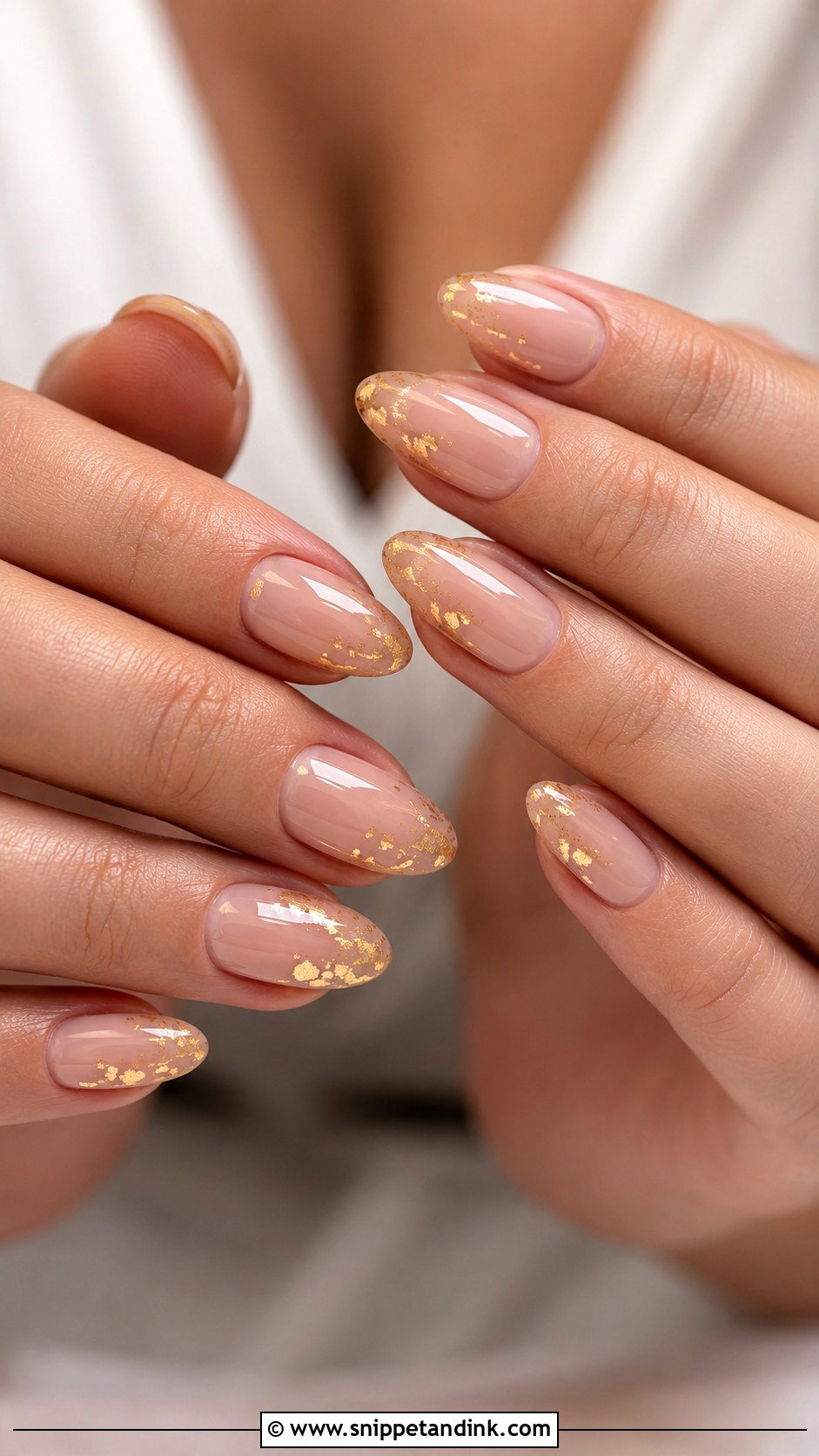 Gold Foil Nude Fall Wedding Guest Nails - Snippet and Ink - 20 Fall Wedding Guest Nails