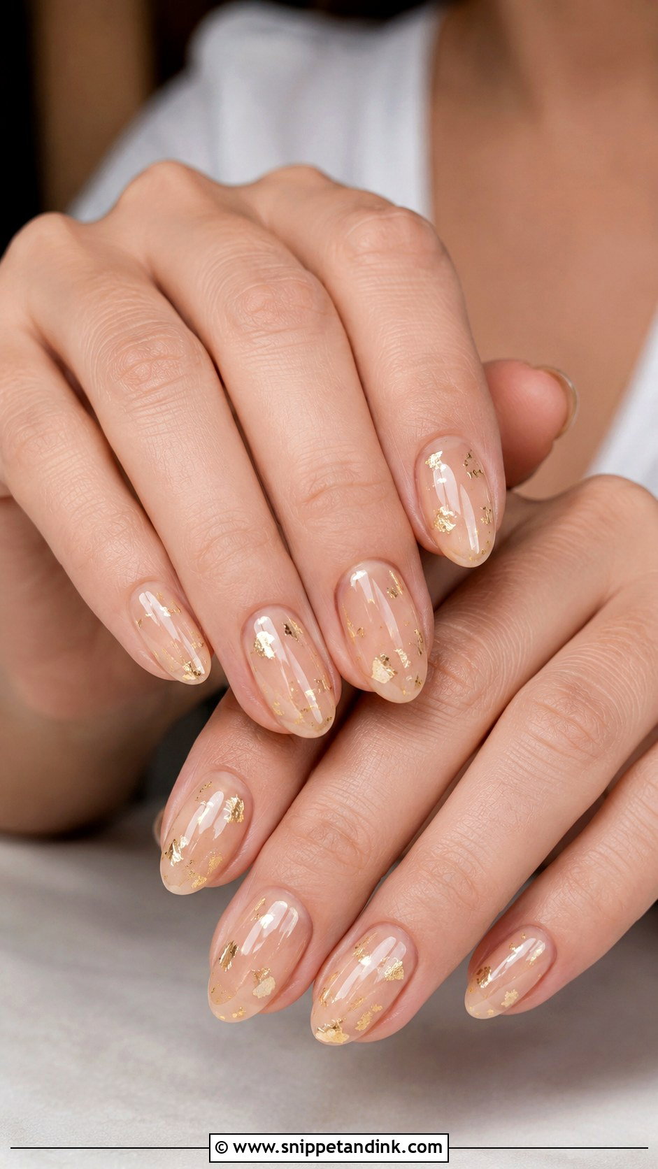 Gold Foil Nude Nails - Snippet and Ink - 20 Nail Art for Wedding Guest Ideas