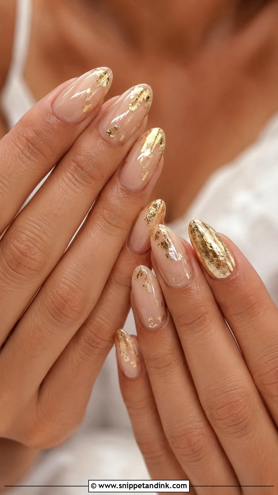 Gold Foil Wedding Nail Extensions - Snippet and Ink - 20 Wedding Nail Extensions Ideas