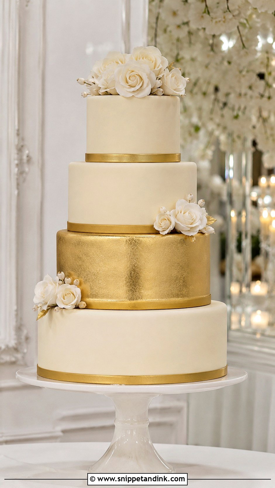 Gold Fondant 4 Tier Wedding Cake - Snippet and Ink - 25 Elegant Gold 4 Tier Wedding Cake Ideas