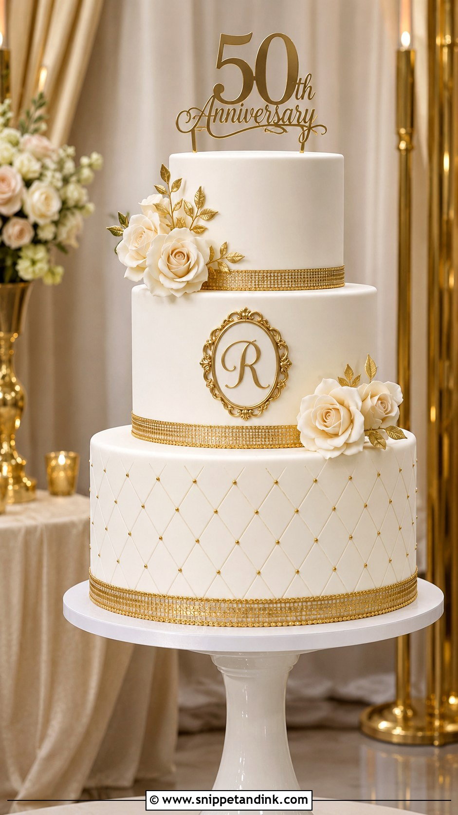 Gold Fondant 50th Anniversary Cake - Snippet and Ink - 20 Gold 50th Wedding Anniversary Cakes