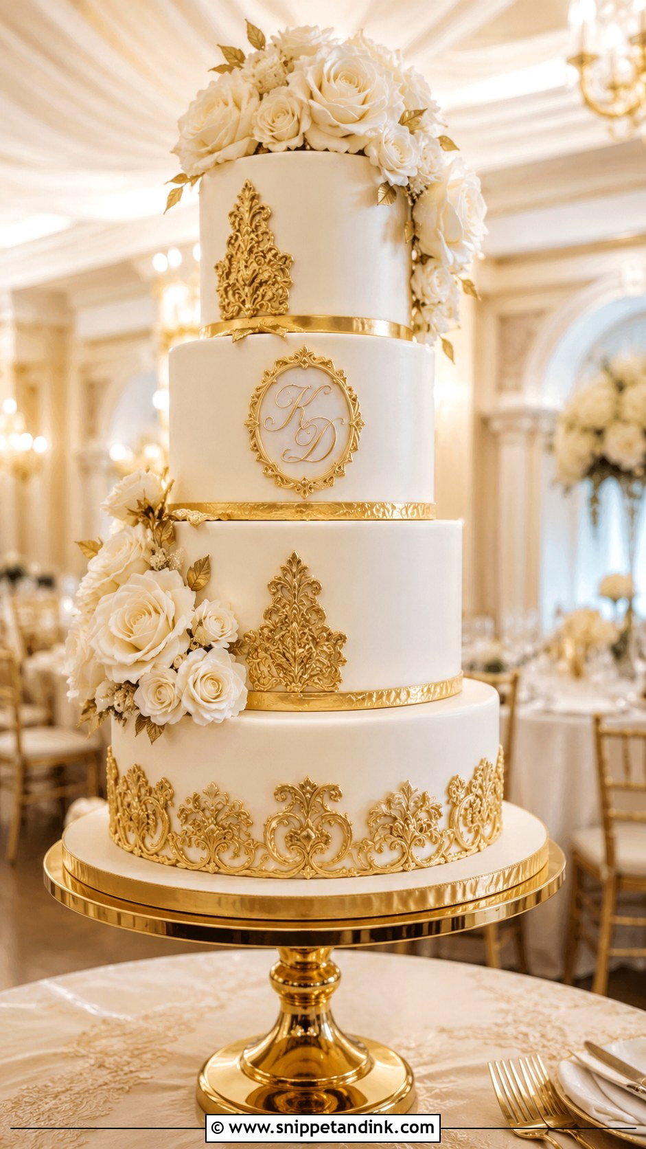Gold Fondant Wedding Cake - Snippet and Ink - 20 Golden Cake Ideas for Wedding