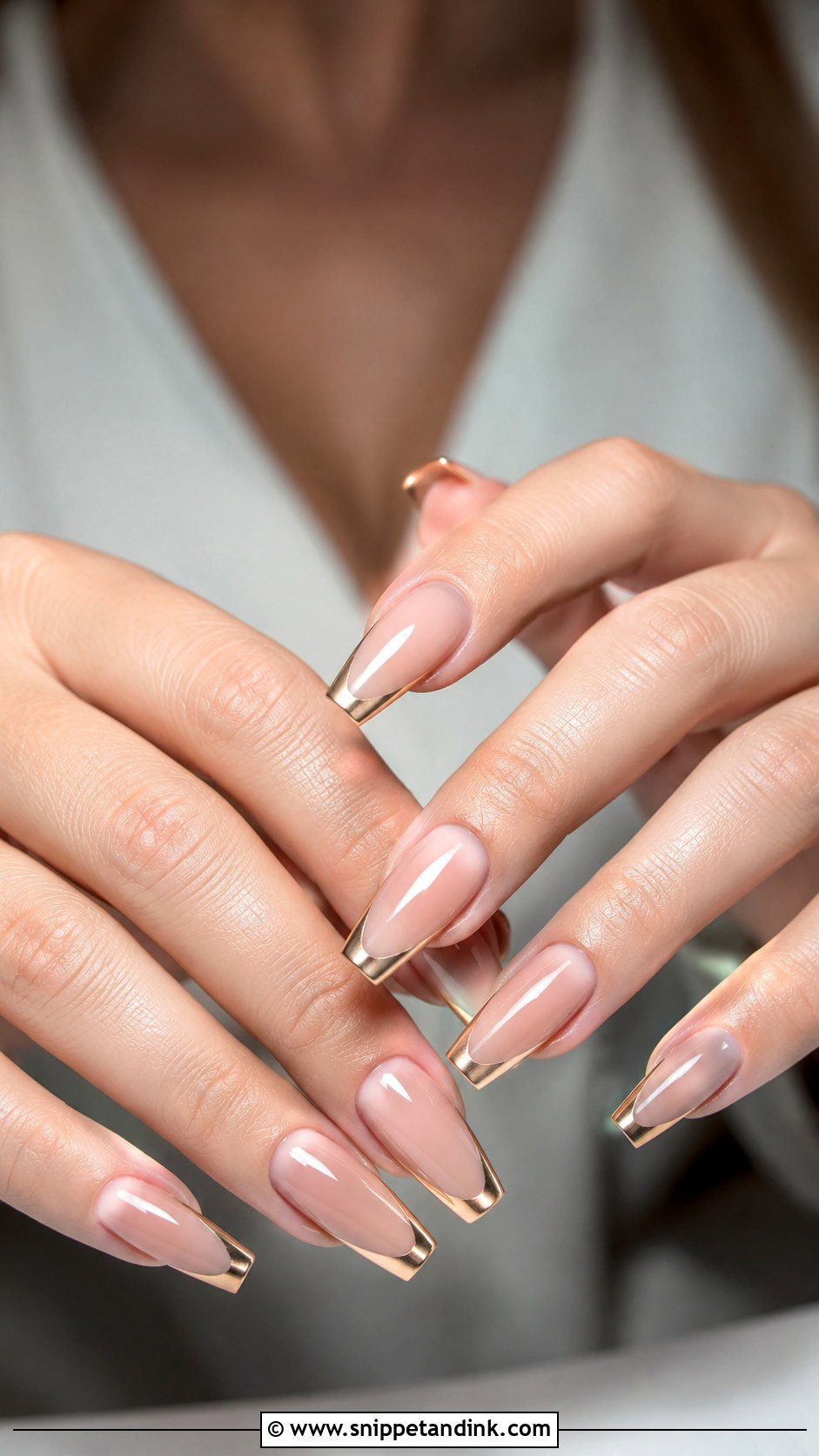 Gold French Tip Coffin Wedding Nails - Snippet and Ink - 20 Coffin Shape Wedding Nails
