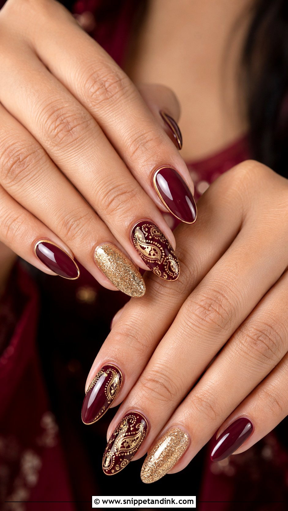 Gold French Tip Indian Bridal Nails - Snippet and Ink - 20 Indian Golden Bridal Nail Art Ideas