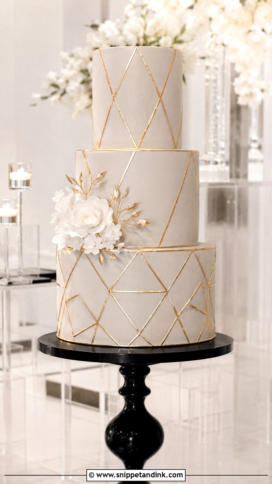 Gold Geometric Wedding Cake - Snippet and Ink - 20 Golden Cake Ideas for Wedding