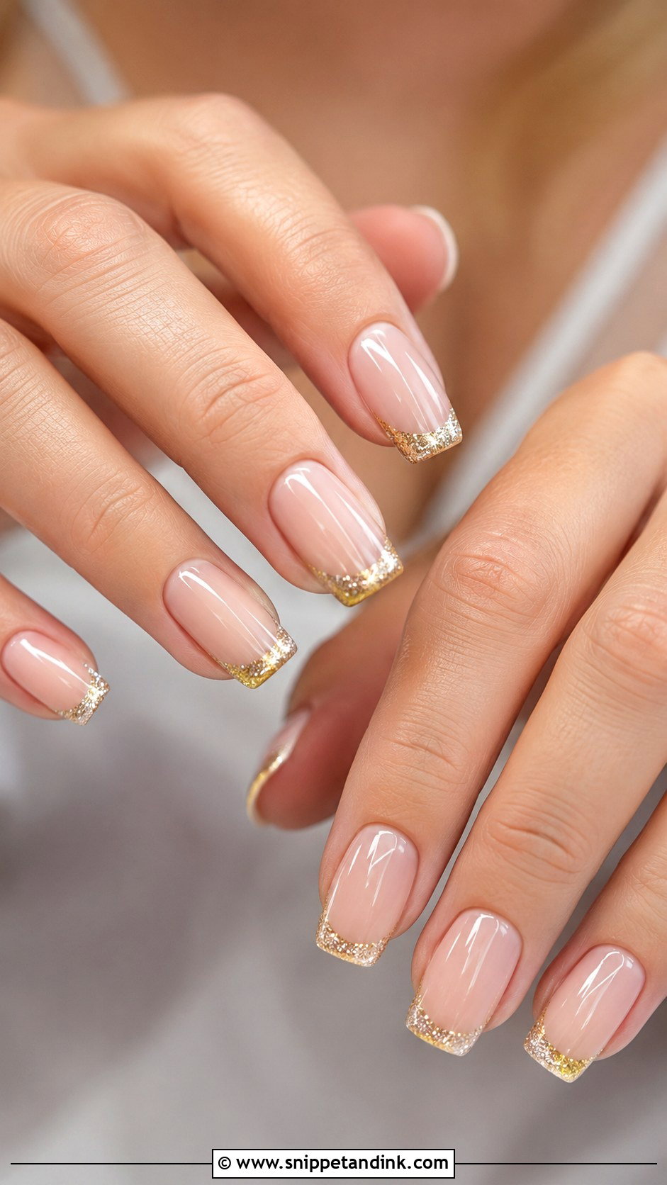 Gold Glitter French Wedding Nails - Snippet and Ink - 20 Golden Wedding Nails