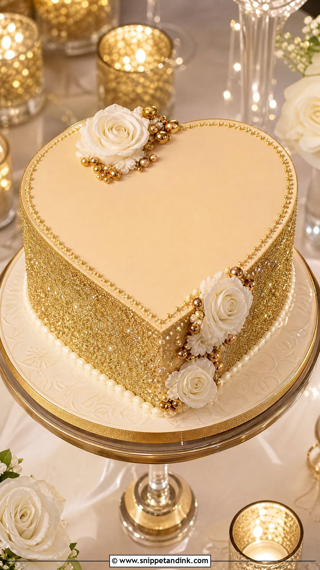 Gold Glitter Heart Cake - Snippet and Ink - 25 Glitter Heart Cake Ideas for Wedding