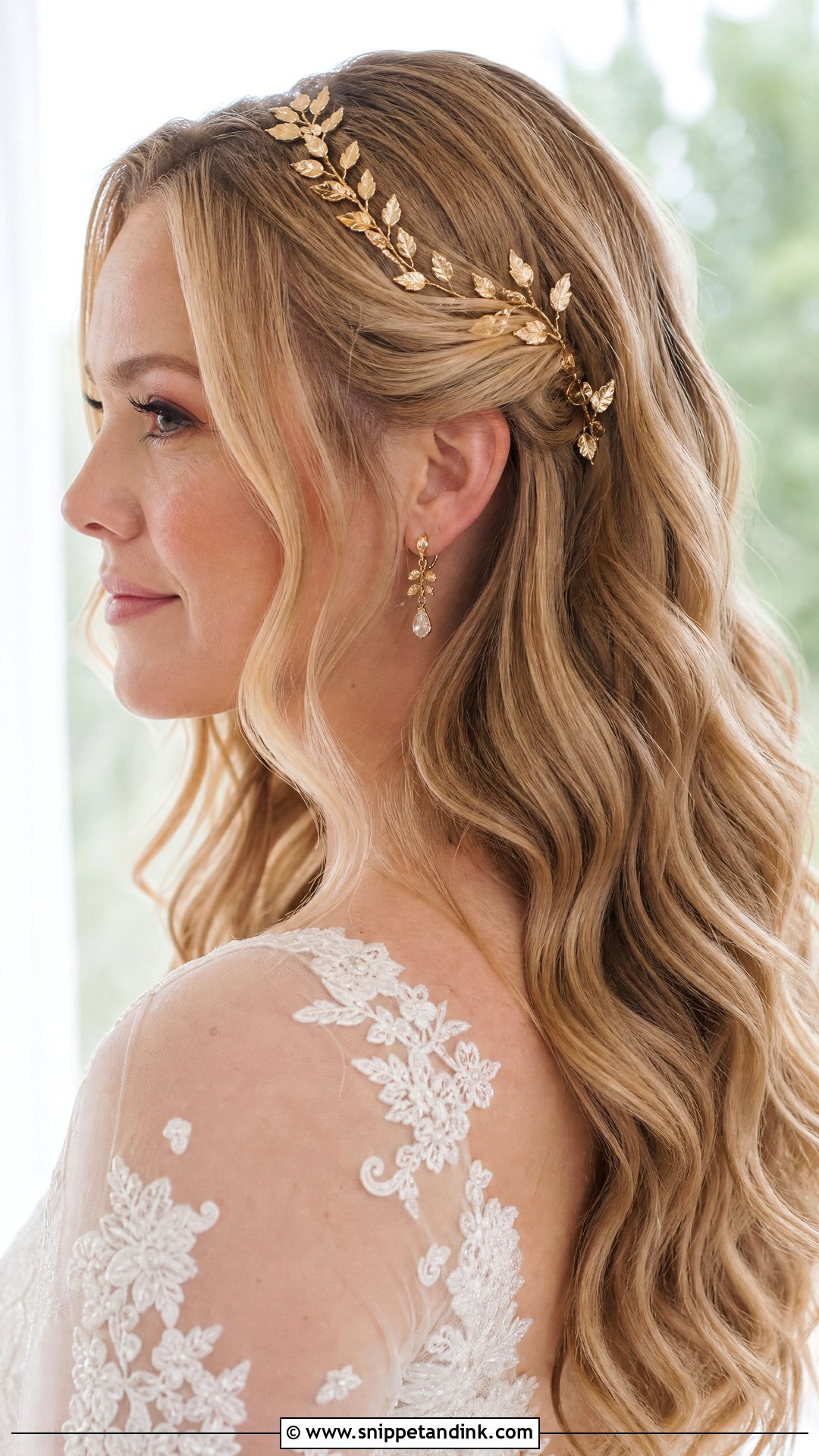 Gold Hair Vine With Loose Waves - Snippet and Ink - 15 Gold Hair Accessories Wedding Ideas