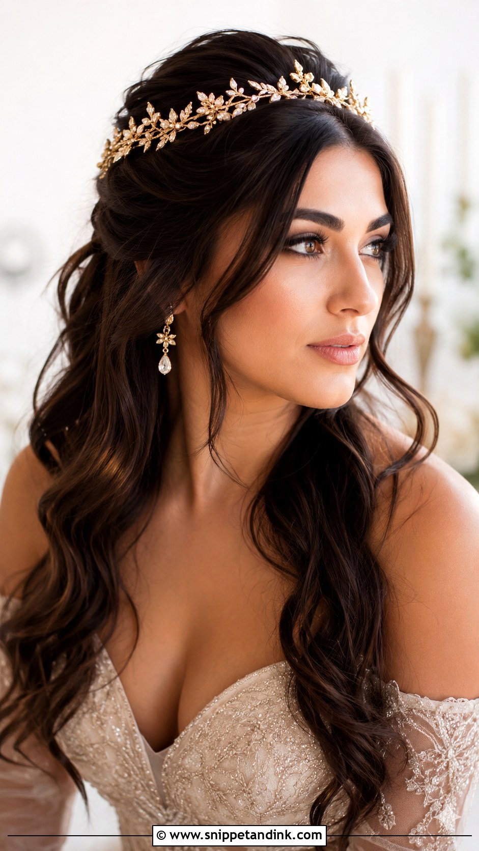 Gold Hairband Wedding Half Up Hair - Snippet and Ink - 15 Hairband Wedding Hairstyles