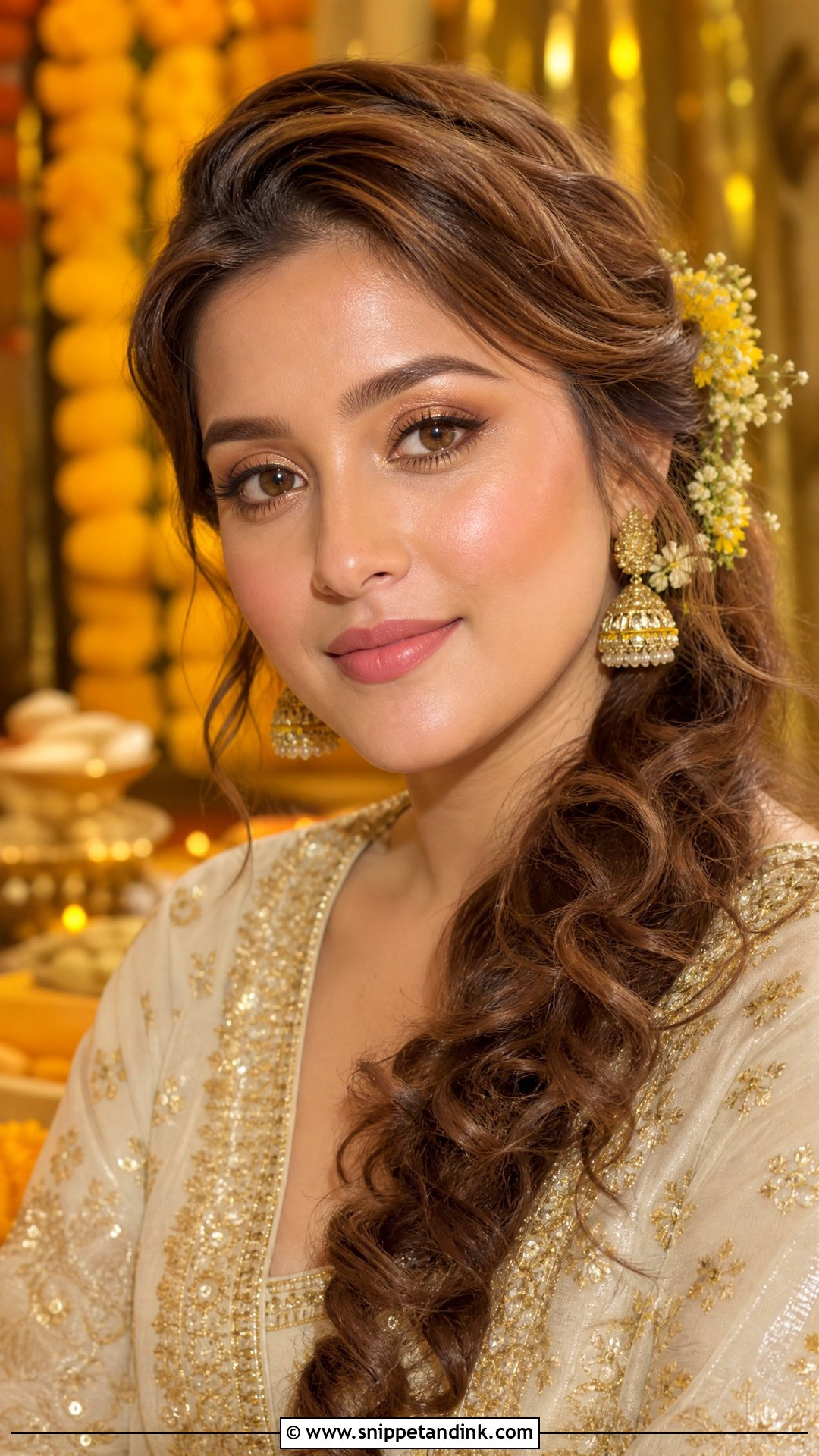 Gold Haldi Makeup Look - Snippet and Ink - 25 Haldi Makeup Look for Bride Ideas