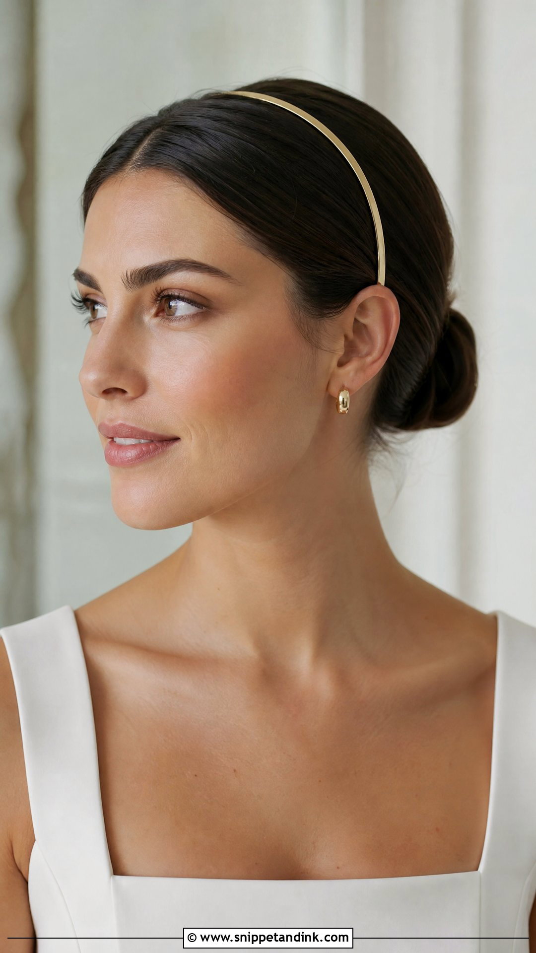 Gold Headband With Sleek Bun - Snippet and Ink - 15 Gold Hair Accessories Wedding Ideas