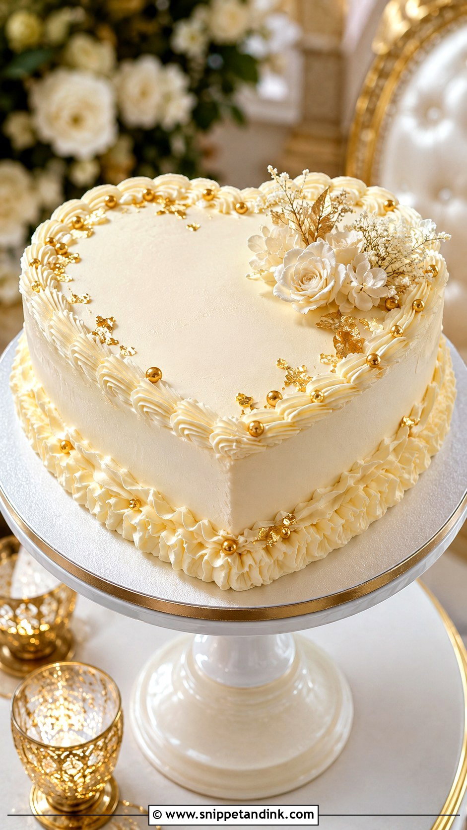 Gold Heart Shape Wedding Cake - Snippet and Ink - 20 Heart Shape Cake Ideas for Wedding