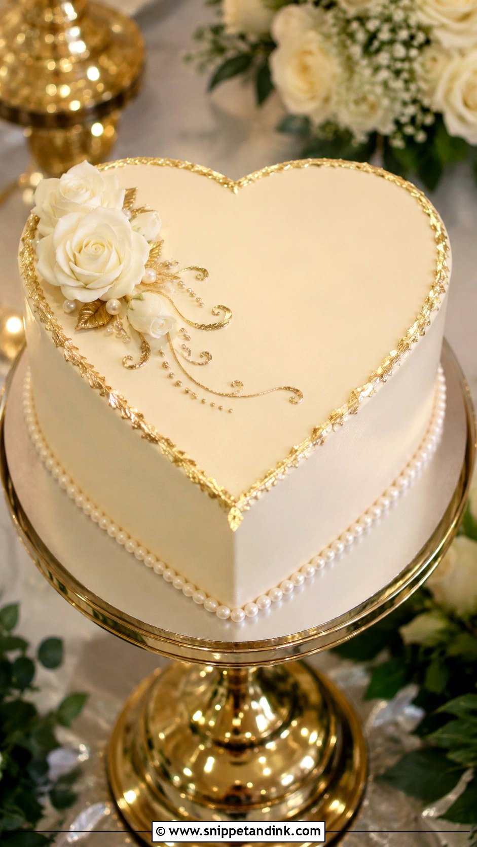 Gold Heart Shaped Wedding Cake - Snippet and Ink - 20 Heart Shaped Wedding Cakes