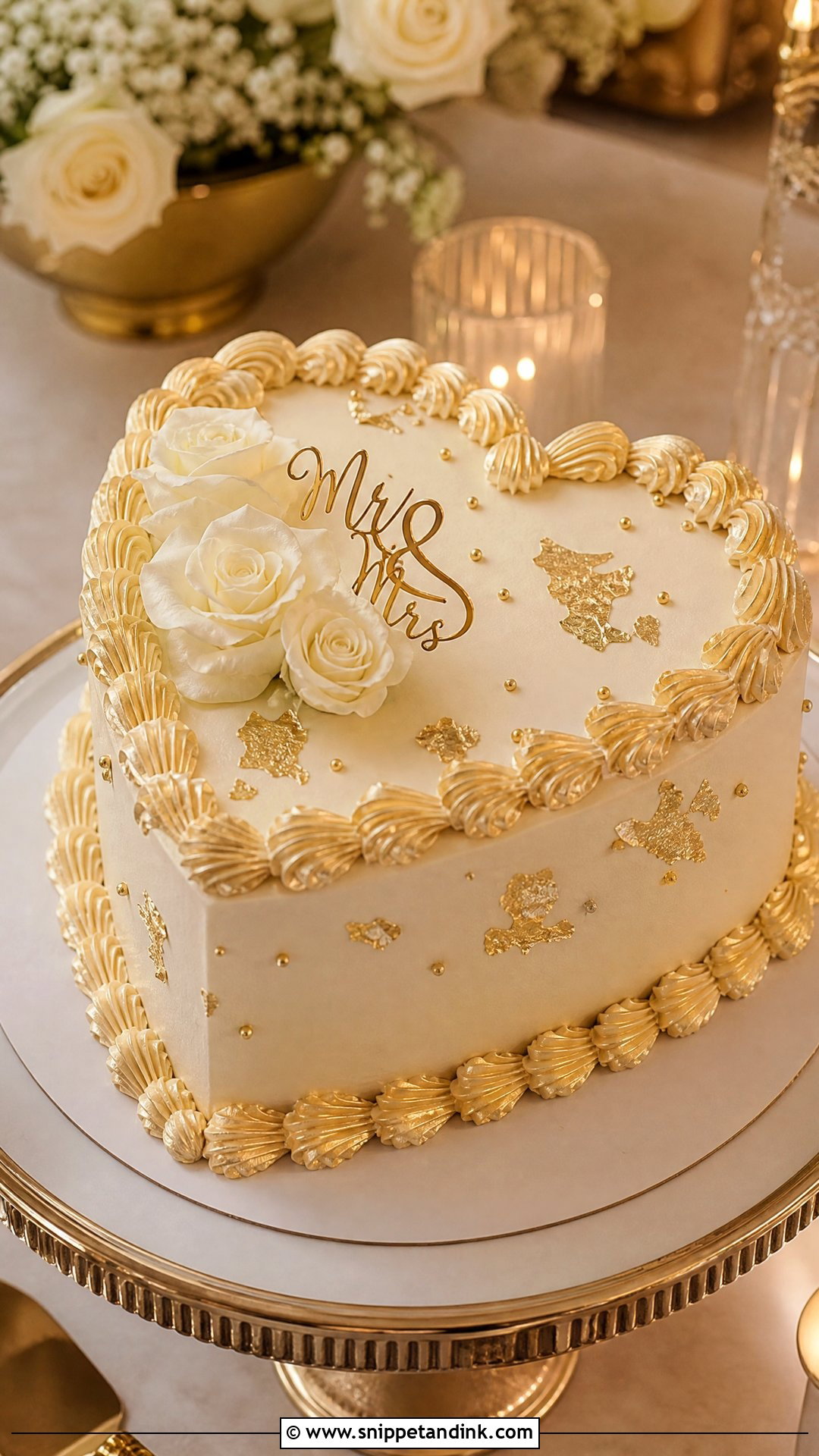Gold Heart Wedding Cake - Snippet and Ink - 20 Love Heart Cake Ideas for Wedding