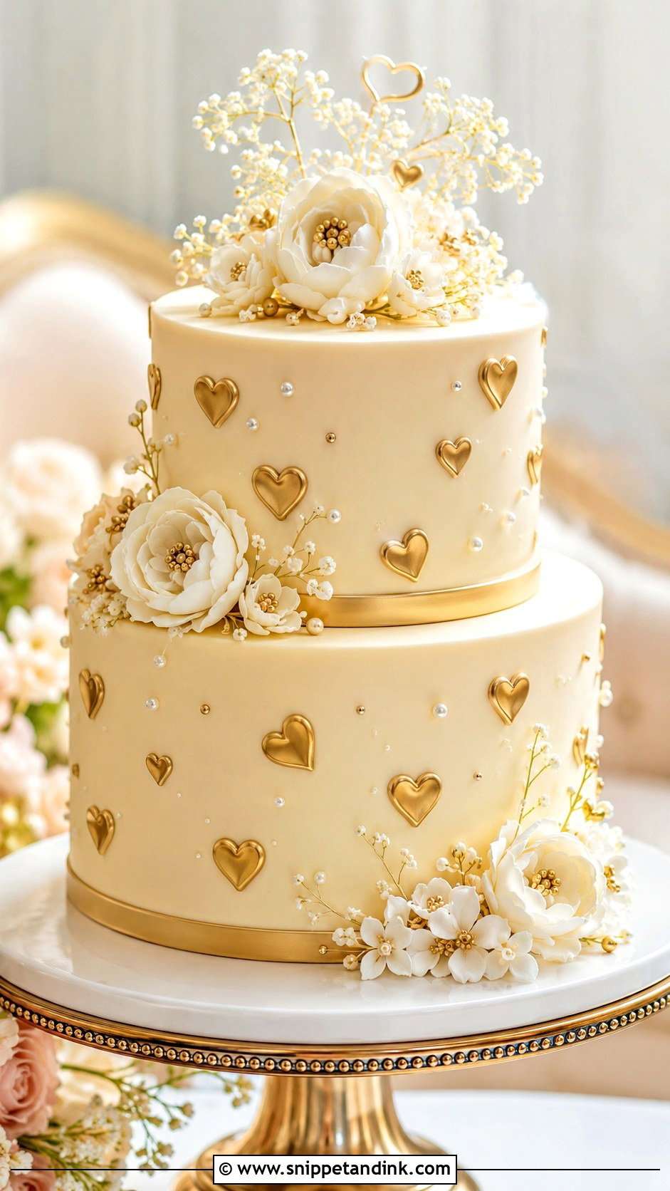 Gold Heart Wedding Cake - Snippet and Ink - 20 Love Wedding Cake Ideas
