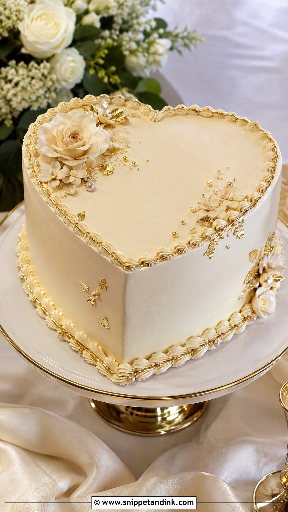 Gold Heart Wedding Cake - Snippet and Ink - 20 Heart Wedding Cake Ideas