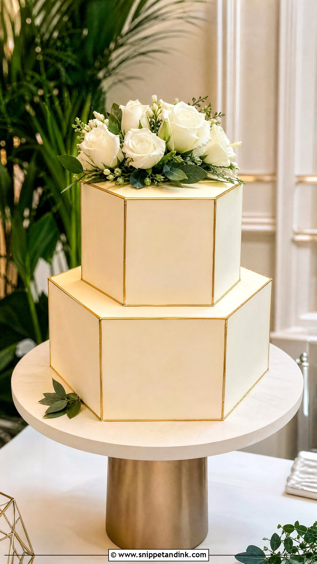 Gold Hexagon Wedding Cake - Snippet and Ink - 35 Gold Cake Ideas for Wedding
