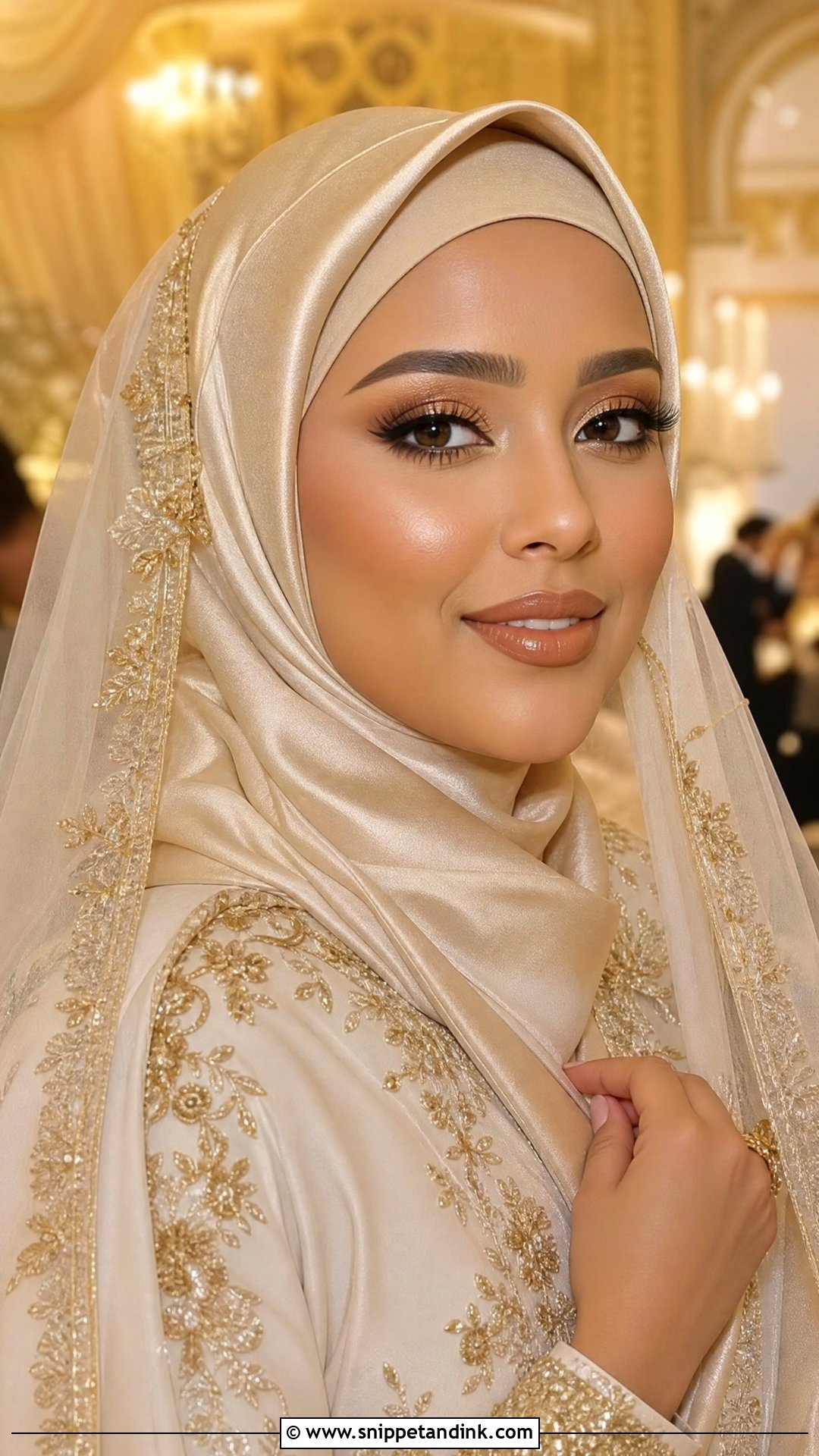 Gold Hijab Wedding Makeup - Snippet and Ink - 20 Hijab Wedding Makeup Look Ideas