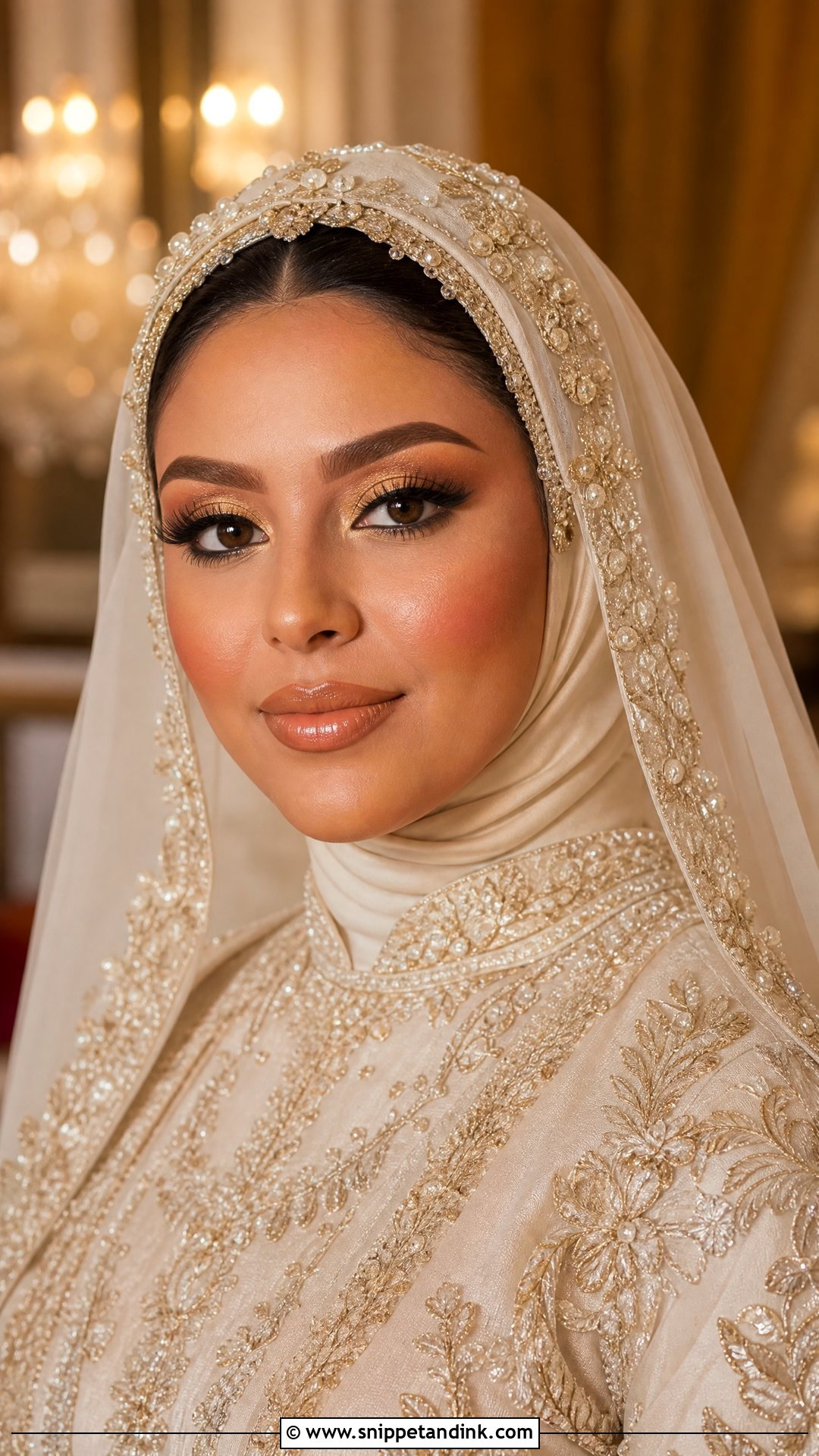 Gold Hijabi Bridal Makeup - Snippet and Ink - 20 Hijabi Bridal Makeup Ideas